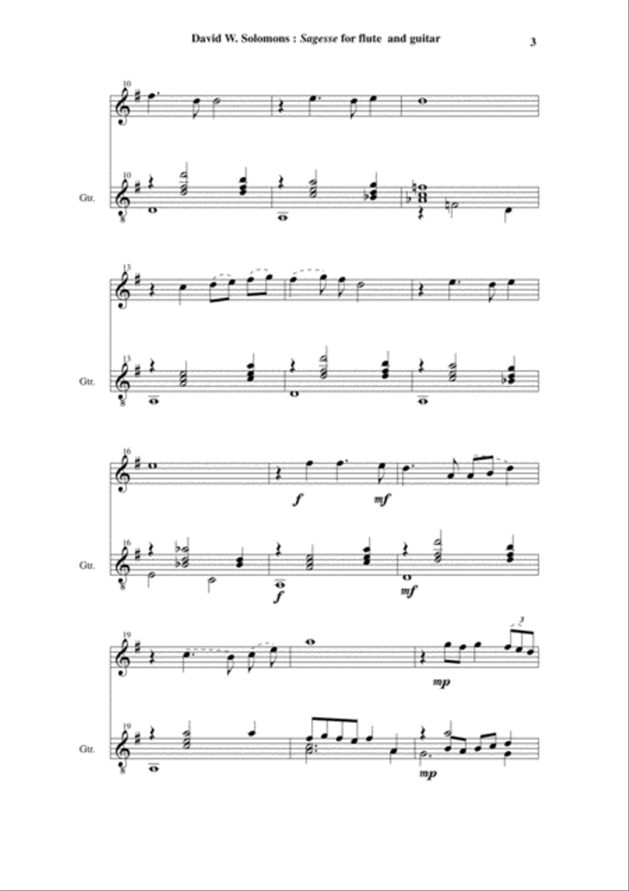 David Warin Solomons: Sagesse for flute and guitar Flute scores gallery preview page 3