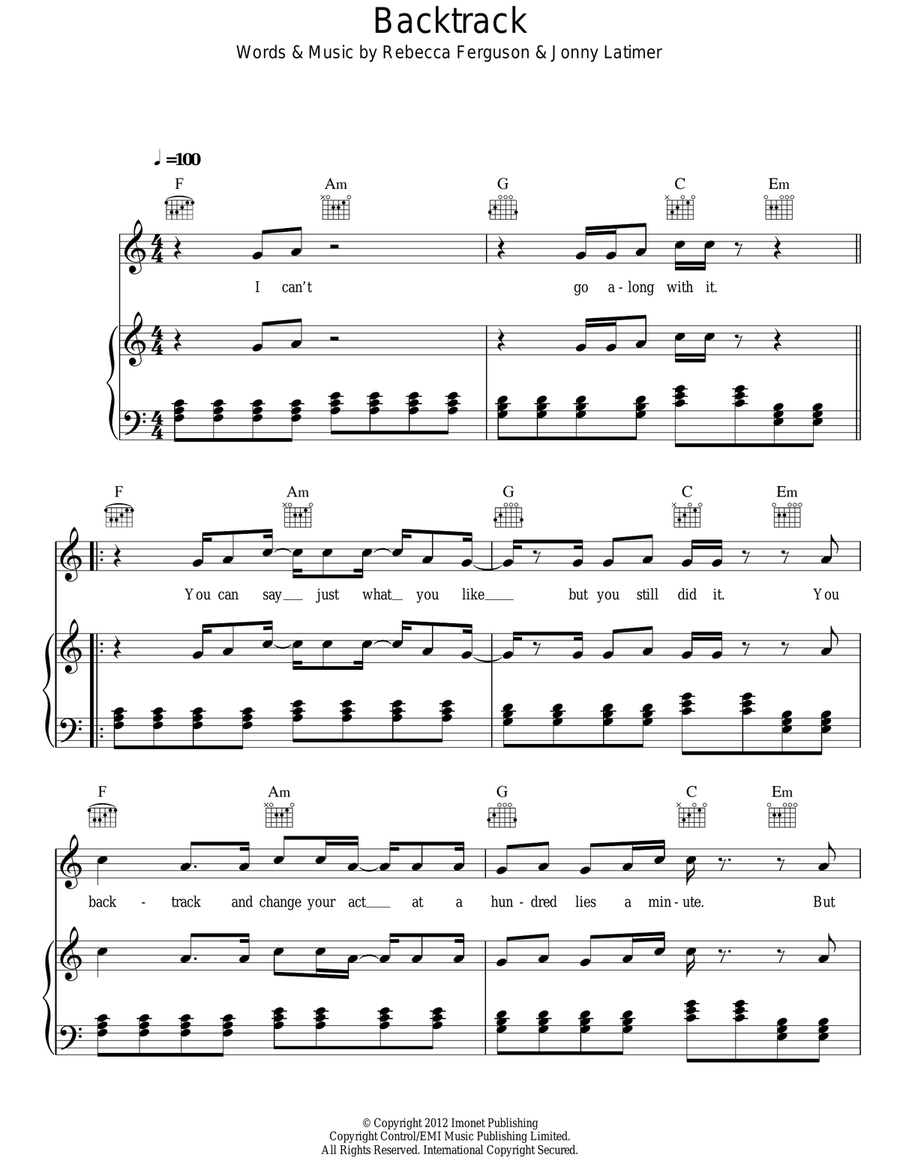 Backtrack by Rebecca Ferguson Acoustic Guitar - Digital Sheet Music