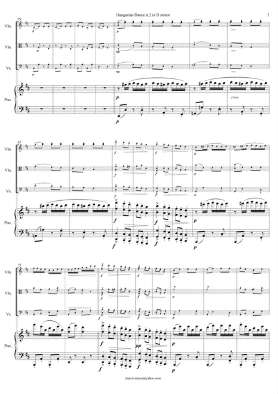 Brahms - Hungarian Dance n.2 in D minor for Piano Quartet Brahms - Hungarian Dance n.2 in D minor for Piano Quartet Piano Quartet scores gallery preview page 3