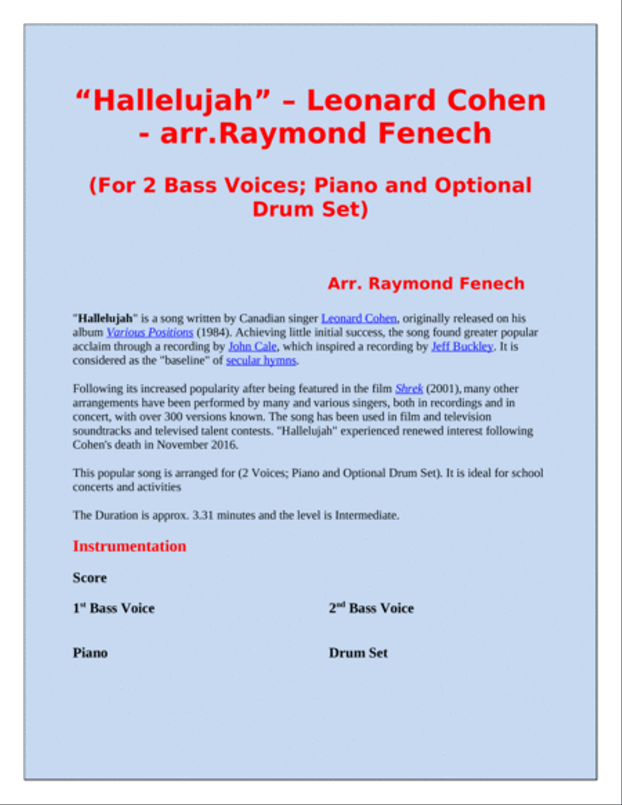 Hallelujah Bass Voice scores gallery preview page 2