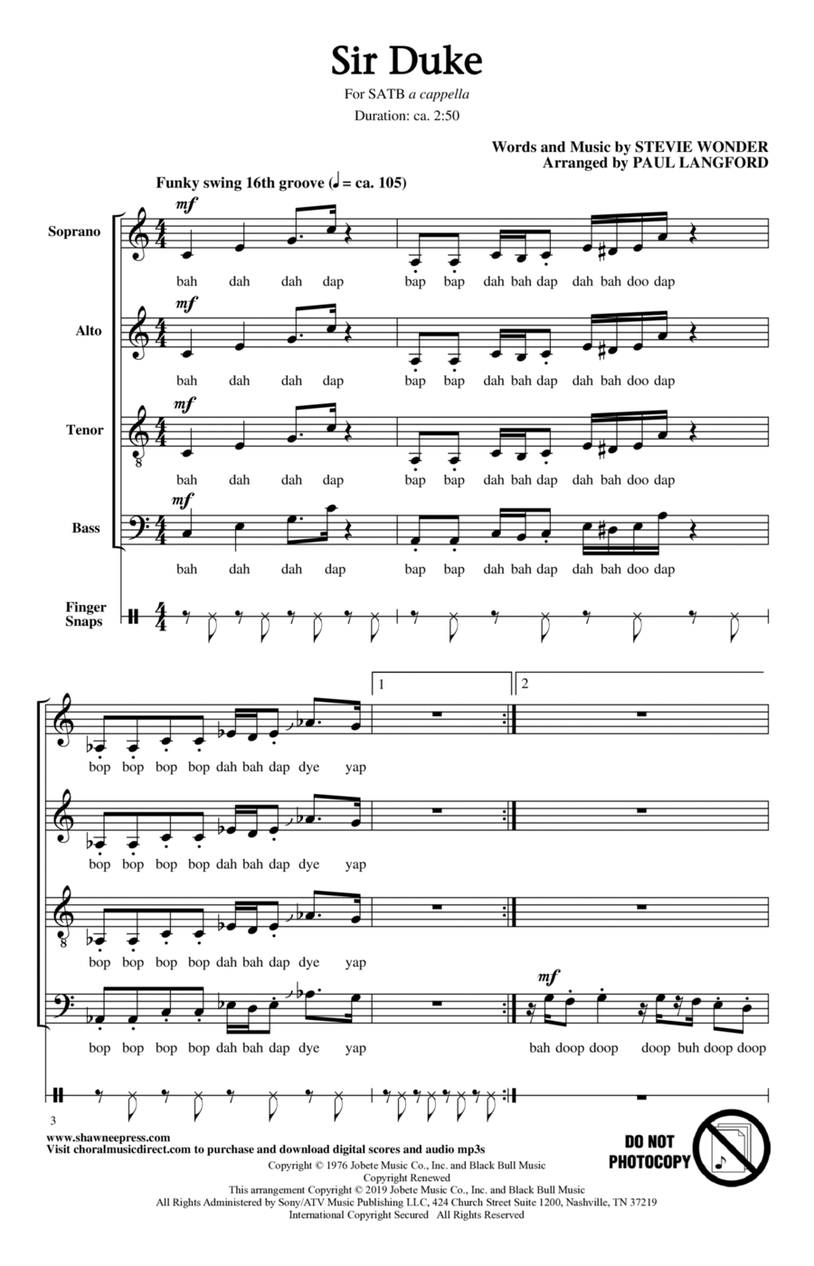 Sir Duke (arr. Paul Langford) 4-Part scores gallery preview page 1