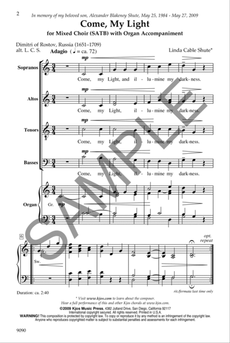 Come, My Light Come, My Light 4-Part scores gallery preview page 3