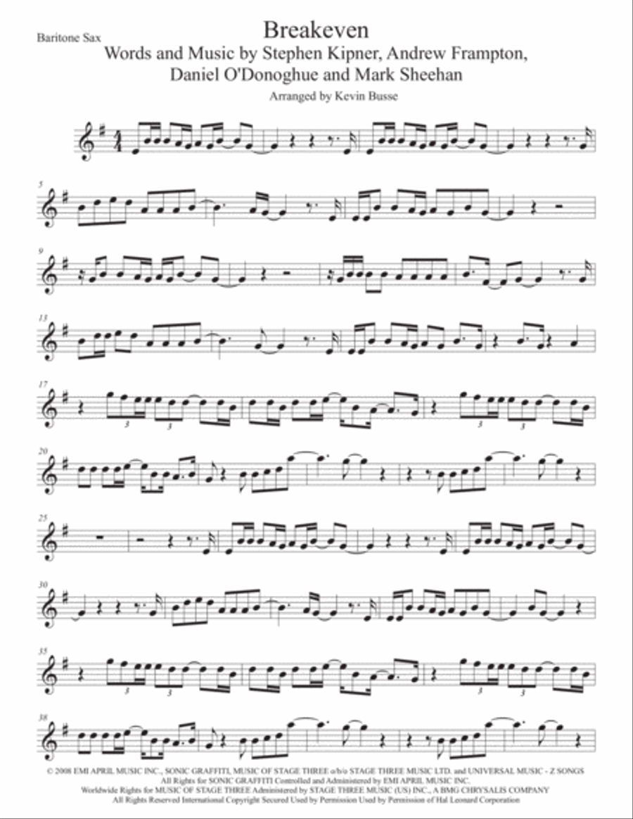 Breakeven Baritone Saxophone scores gallery preview page 1
