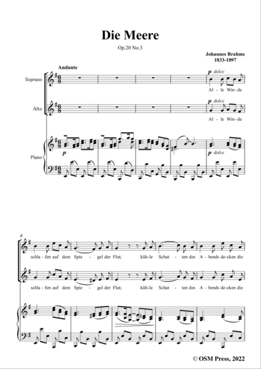 Brahms-Die Meere-The Sea,Op.20 No.3,in E minor,from Three Duets SSA scores gallery preview page 3