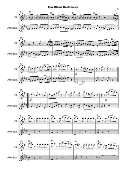 Eine Kleine Nachtmusik, Allegro, by W A Mozart. Clarinet and Alto Saxophone Duet image number null