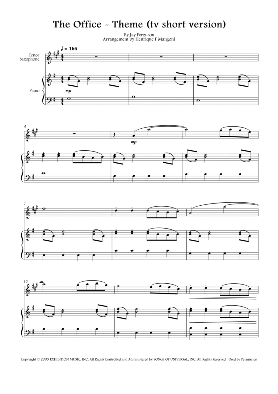 The Office - Theme Tenor Saxophone scores gallery preview page 1
