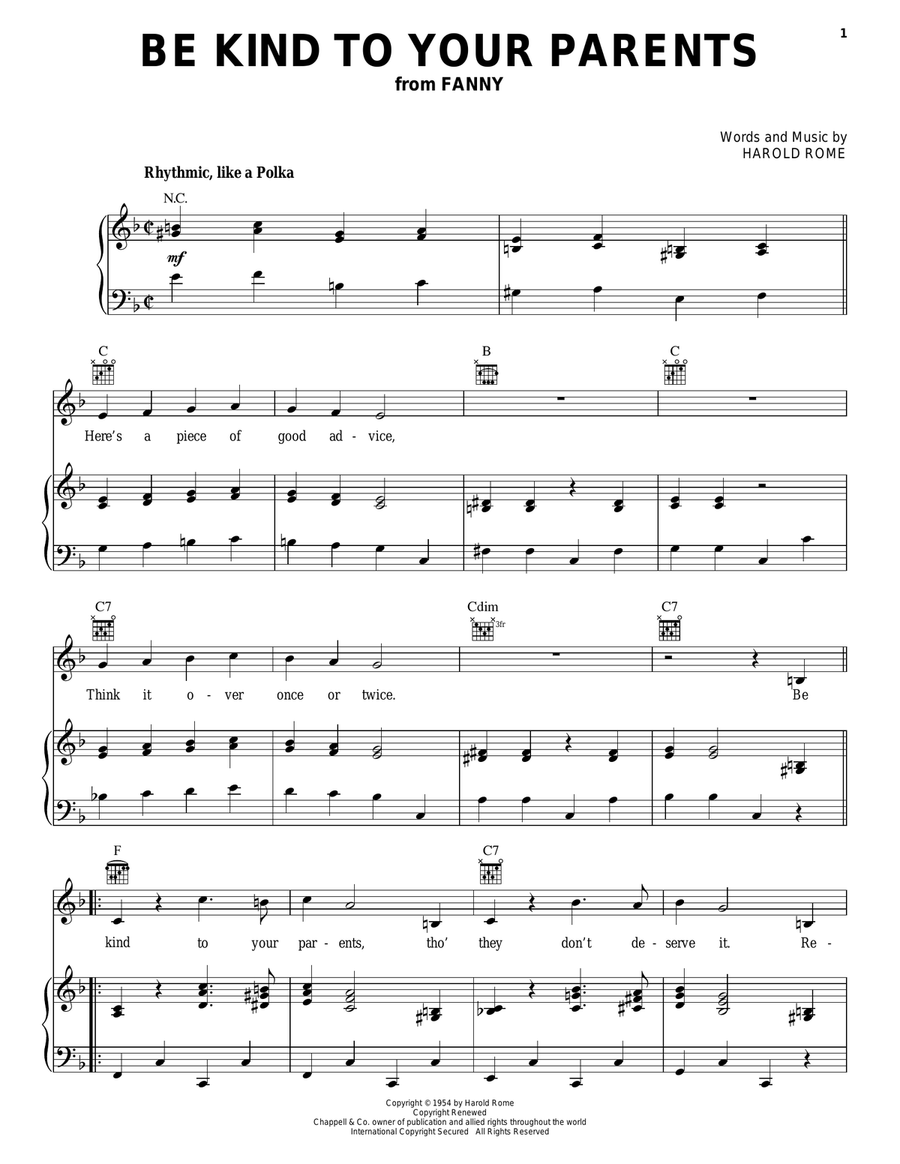 Be Kind To Your Parents Piano, Vocal, Guitar scores gallery preview page 1