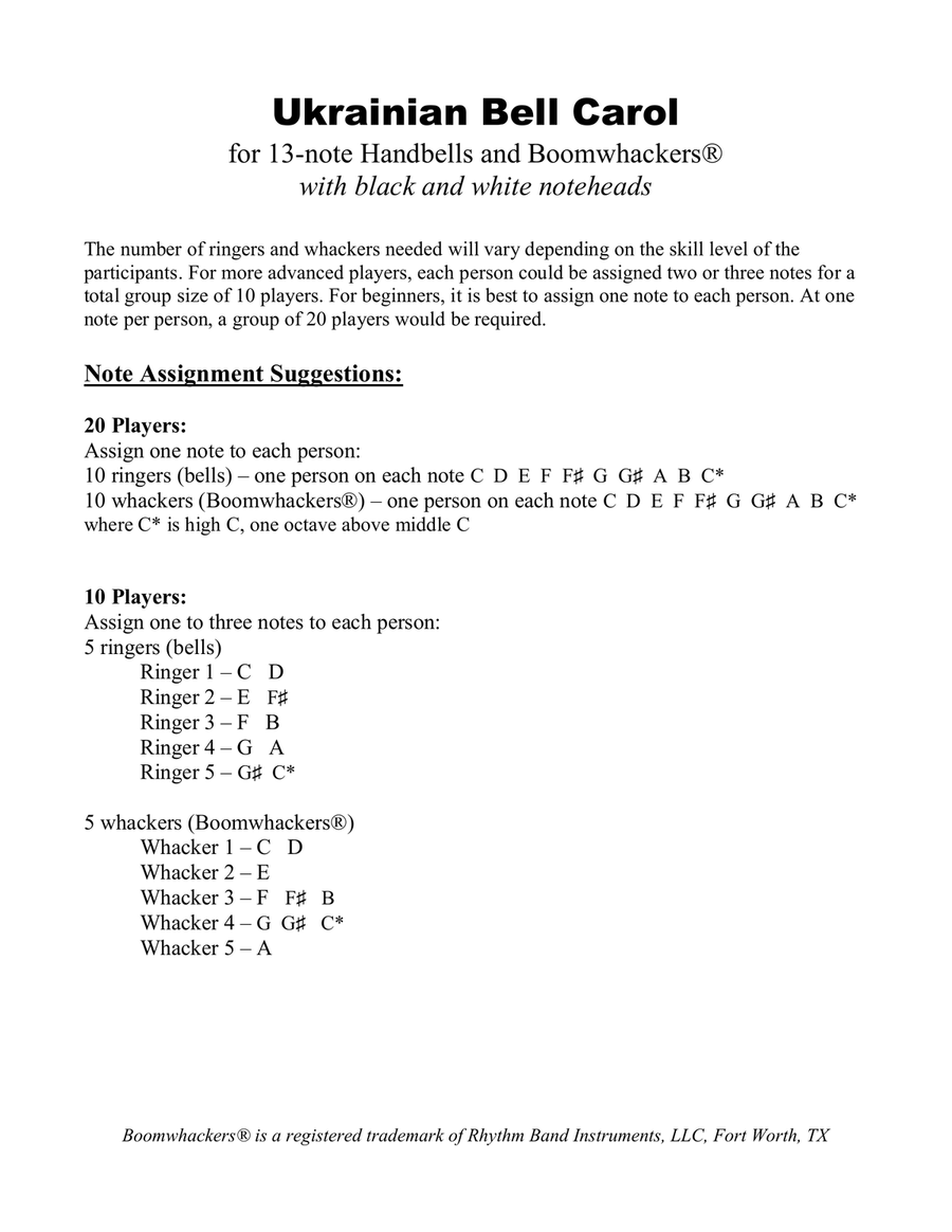 Ukrainian Bell Carol (for 13-note Bells and Boomwhackers with Black and White Notes) Handbell Choir scores gallery preview page 3