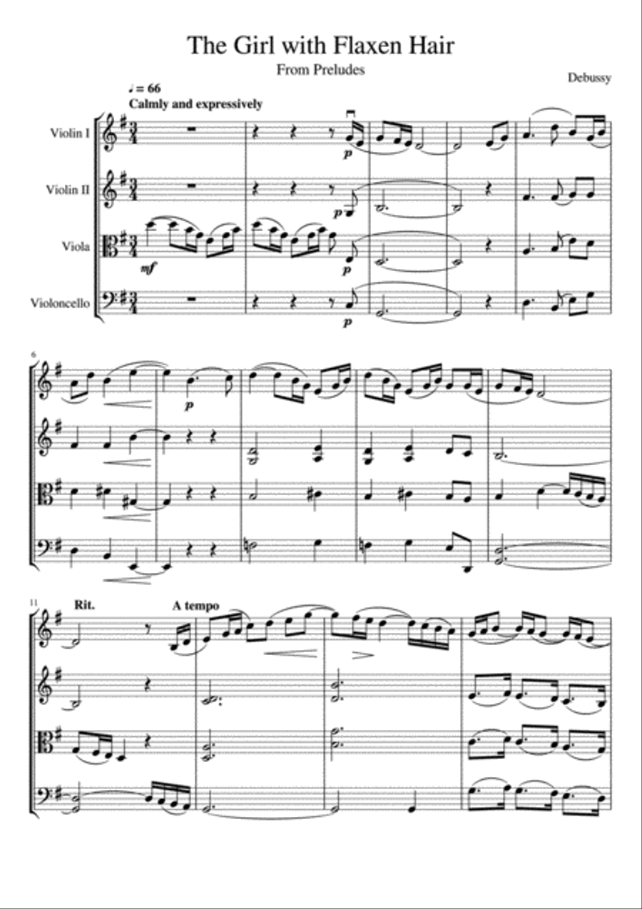The Girl with Flaxen Hair String Quartet scores gallery preview page 2