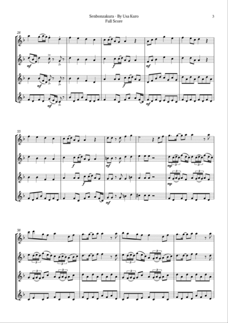 Senbonzakura Flute Quartet scores gallery preview page 3