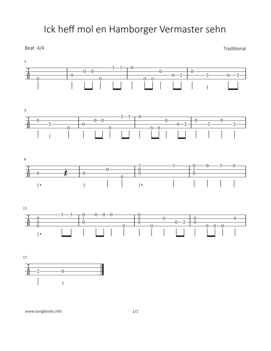 Ich heff mol en Hamborger Vermaster sehn Ukulele scores gallery preview page 1
