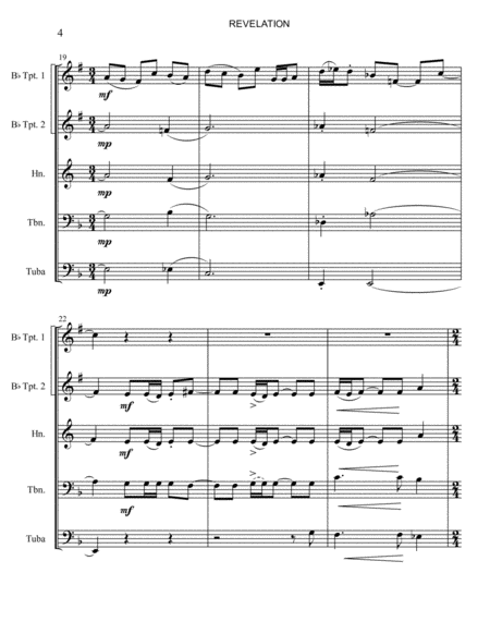 REVELATION FOR BRASS QUINTET (Arr. of Revelation for Solo Trumpet and Piano) SCORE ONLY image number null