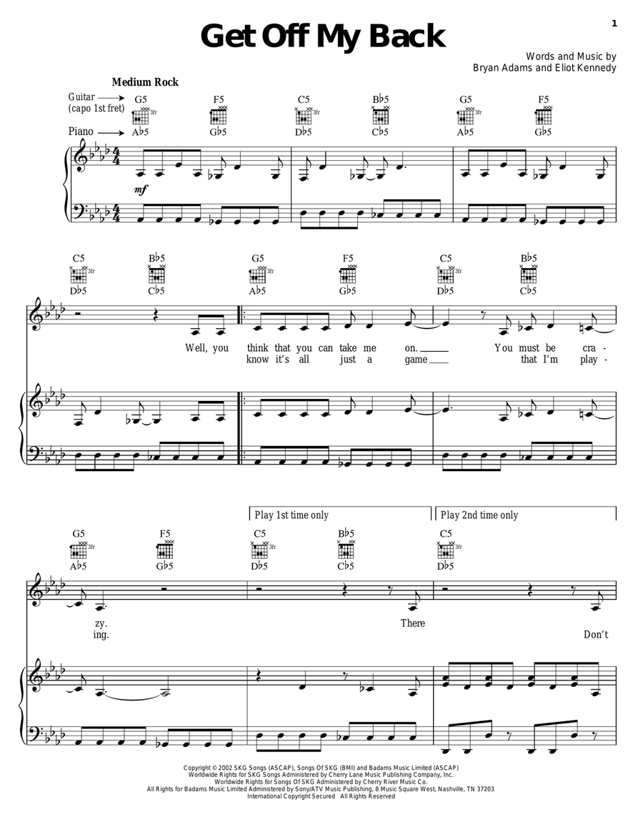 Get Off My Back Piano, Vocal, Guitar scores gallery preview page 1
