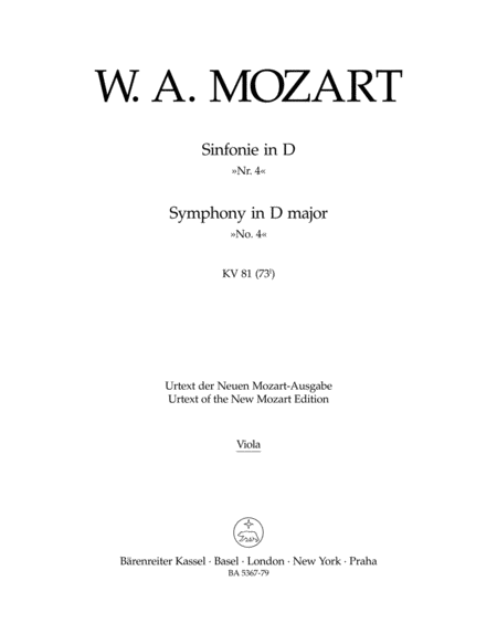 Symphony No. 4 D major KV 81(73l)