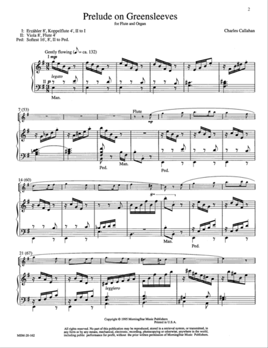 A Prelude on Greensleeves for Flute and Organ Flute Solo scores gallery preview page 1