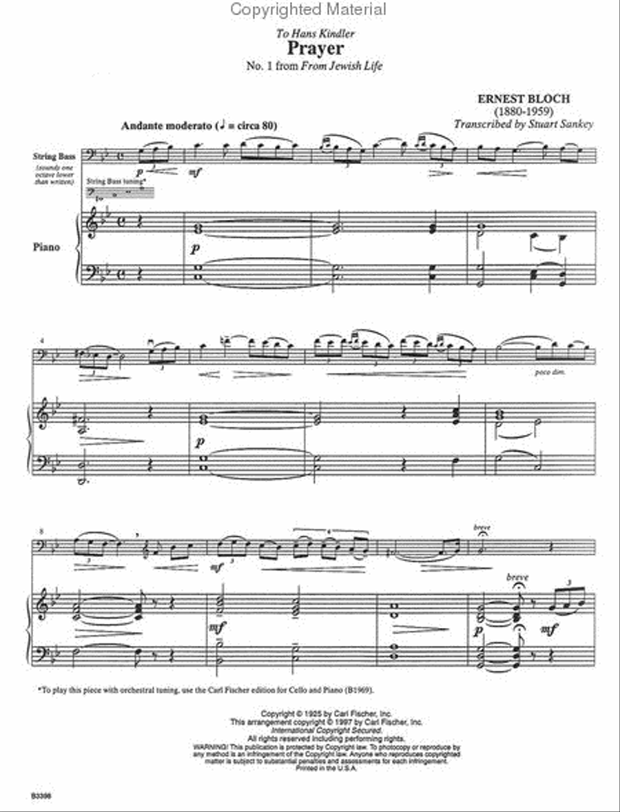 Prayer (No. I From 'Jewish Life') Double Bass scores gallery preview page 2