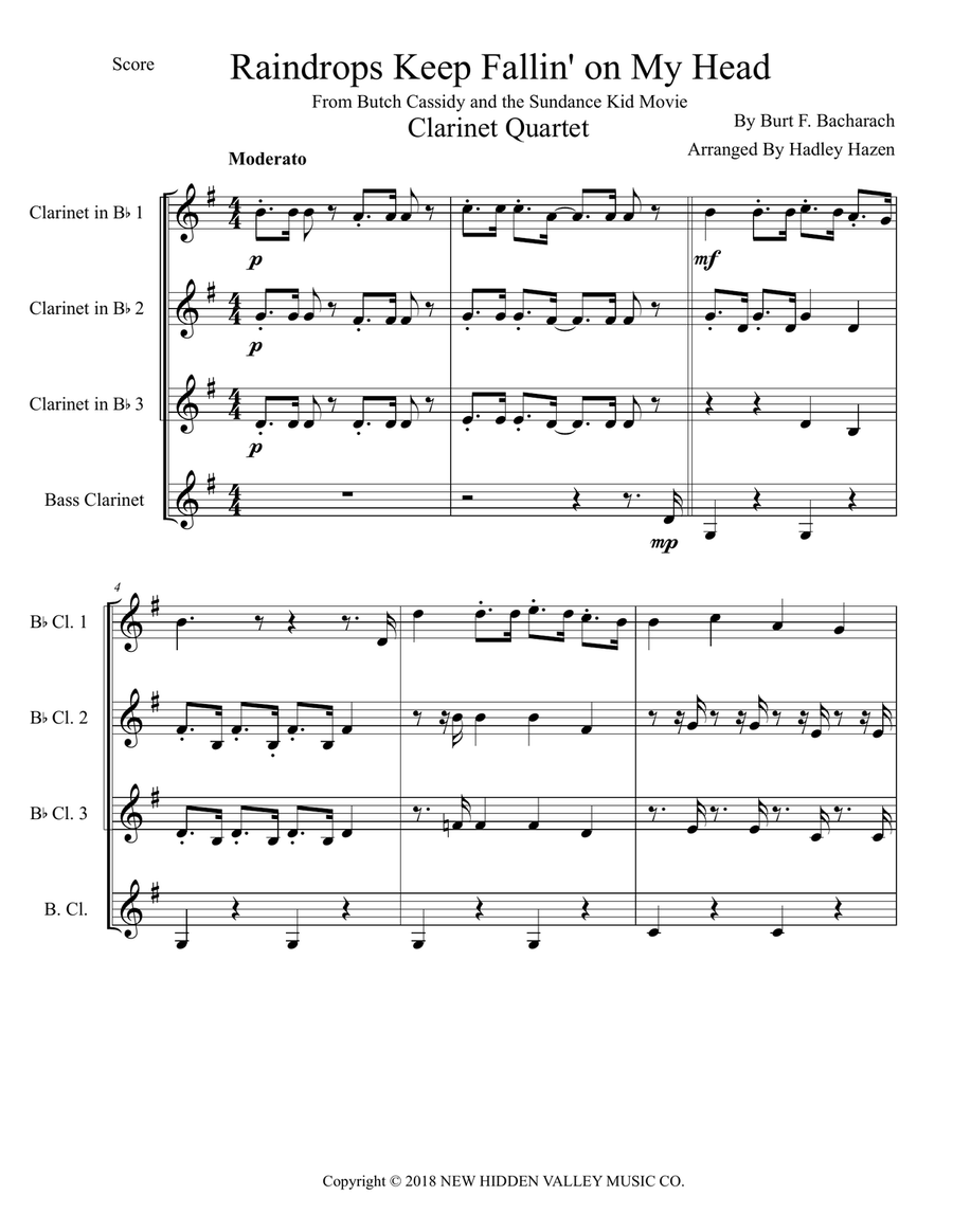 Butch Cassidy And The Sundance Kid (entire Score) Woodwind Quartet scores gallery preview page 1