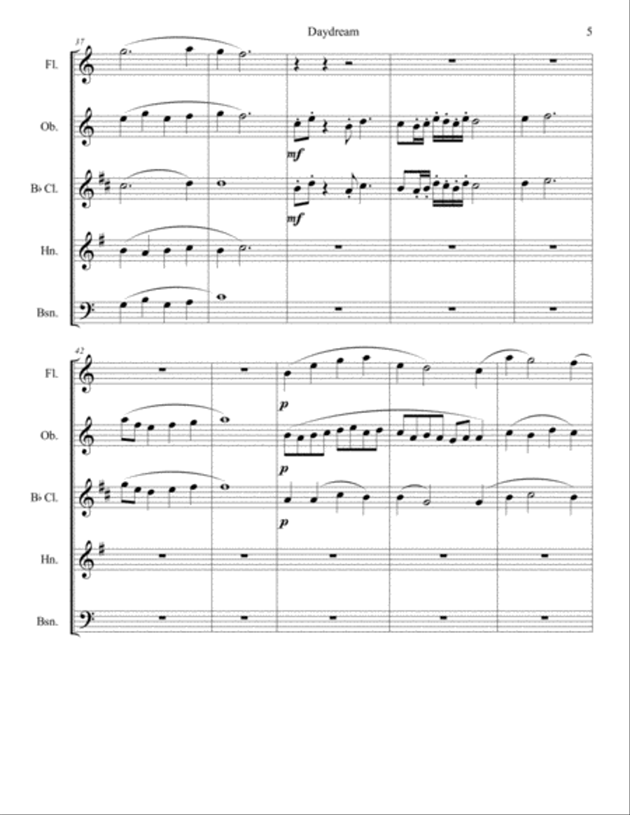Daydream Daydream Woodwind Quintet scores gallery preview page 6