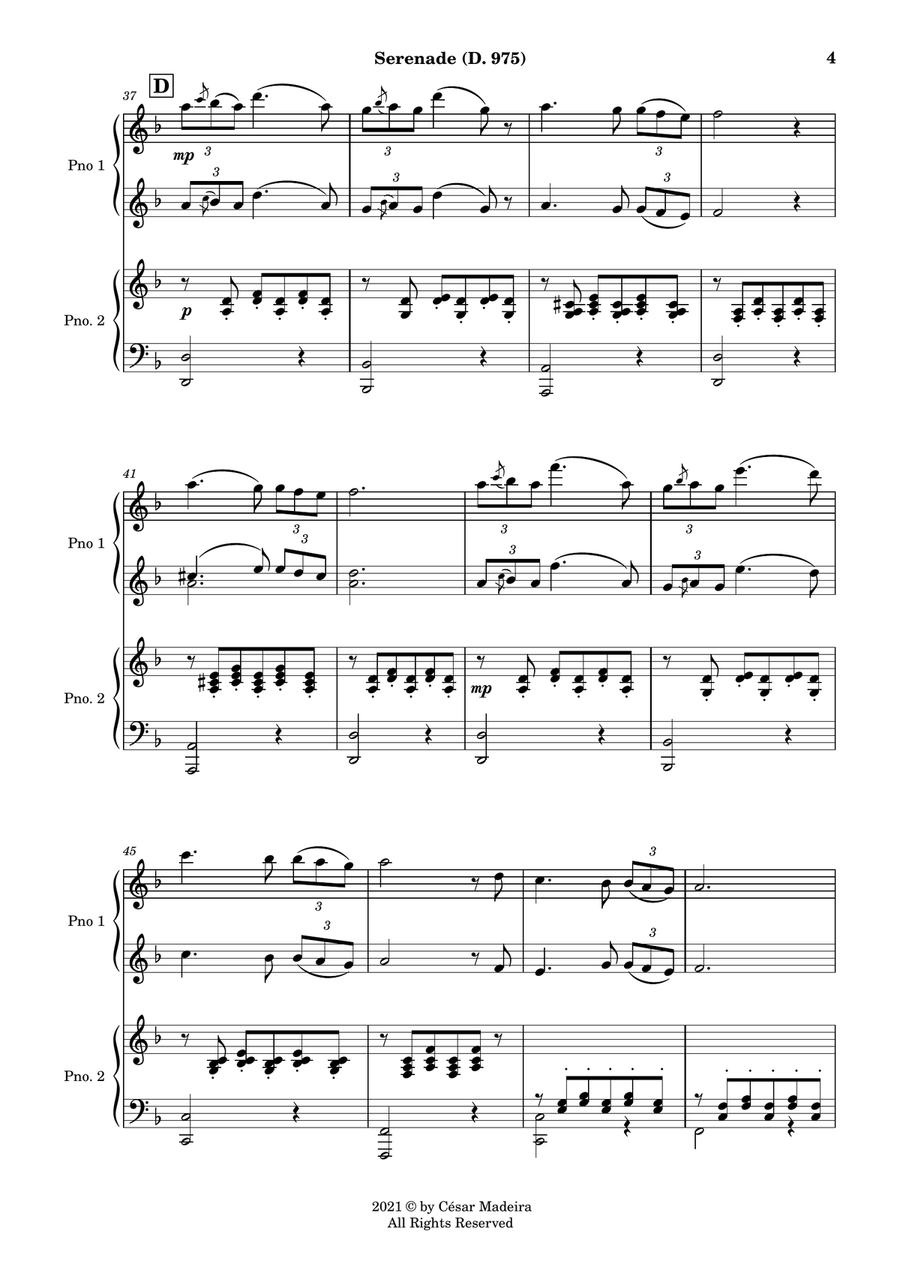 Serenade (D.975) by Schubert - Piano Four Hands (Full Score and Parts) 1 Piano, 4-Hands scores gallery preview page 5