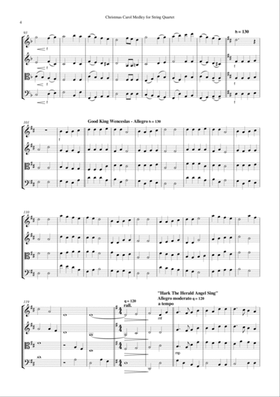Christmas Carol Medley for String Quartet Score and Parts String Quartet scores gallery preview page 4
