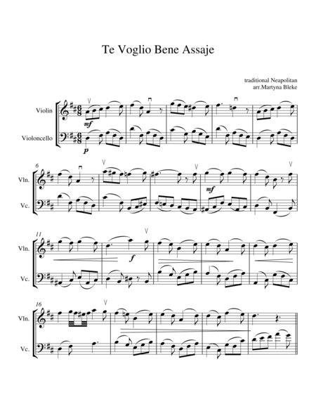 Te Voglio Bene Assaje - neapolitan song ( violin and cello )