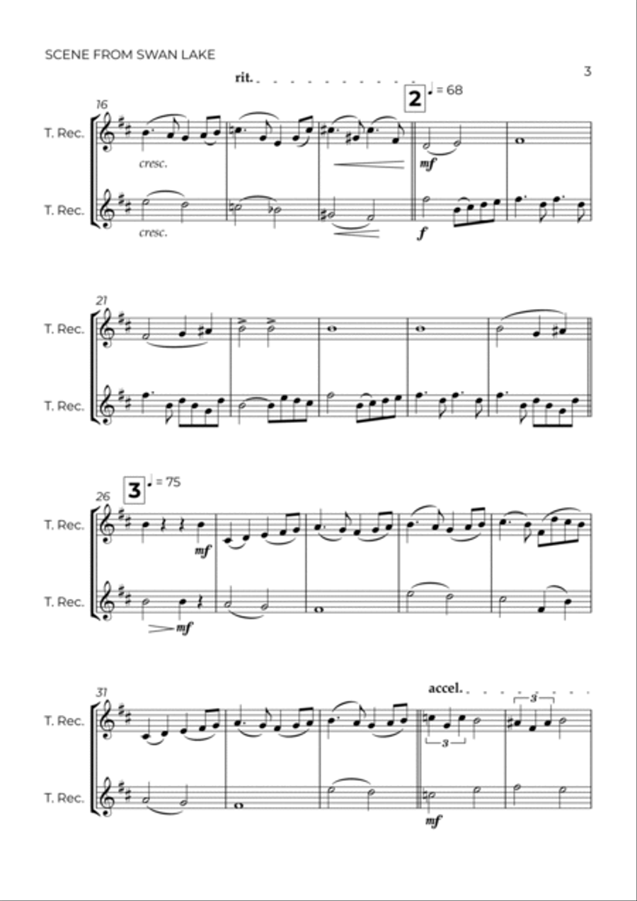 SCENE FROM SWAN LAKE - TCHAIKOVSKY – TENOR RECORDER DUO Woodwind Duet scores gallery preview page 3
