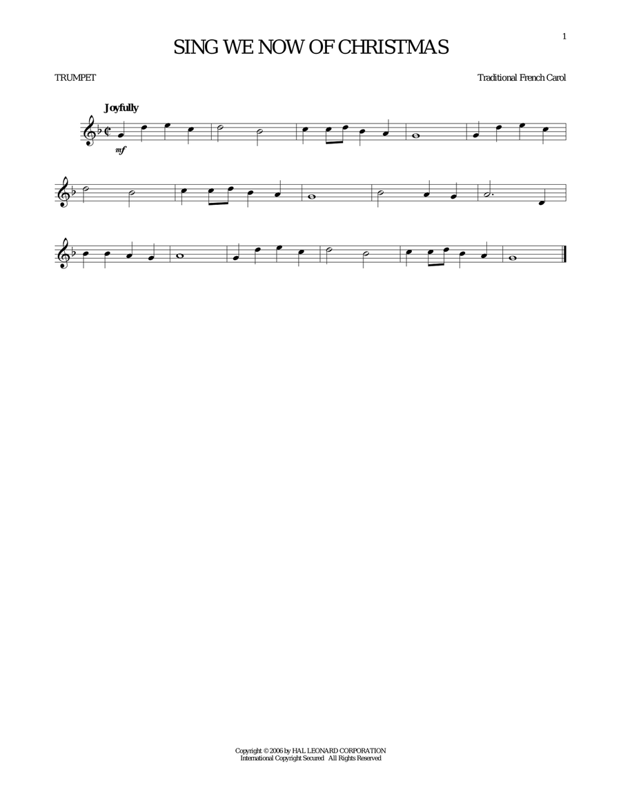 Sing We Now Of Christmas Sing We Now Of Christmas Trumpet Solo scores gallery preview page 1