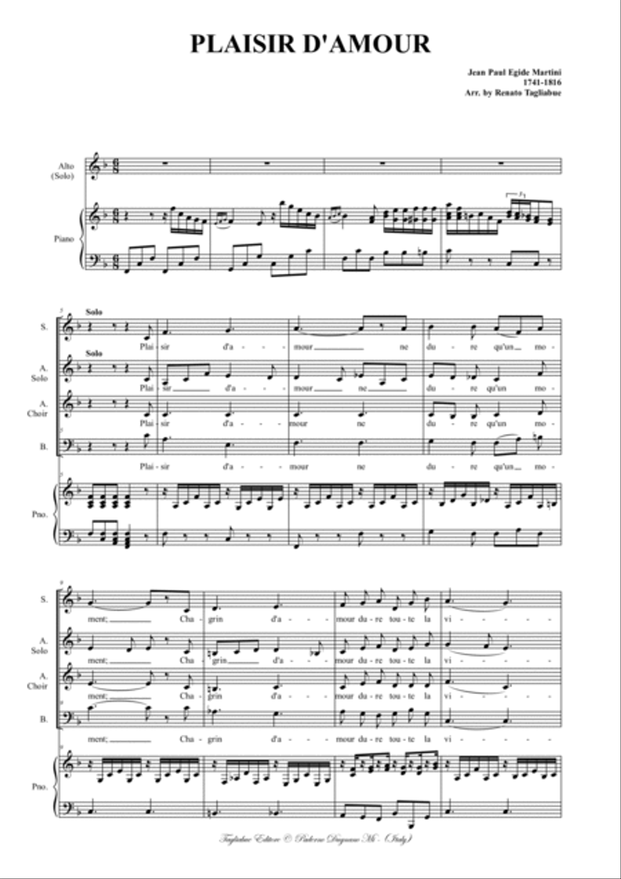 PLAISIR D'AMOUR - Martini J.P.E. - Arr. for SA (Soli), AB (Choir) and Piano SA scores gallery preview page 2
