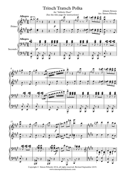 Tritsch Tratsch Polka by Johann Strauss, arranged as an "athletic piano duet" by Simon Peberdy image number null