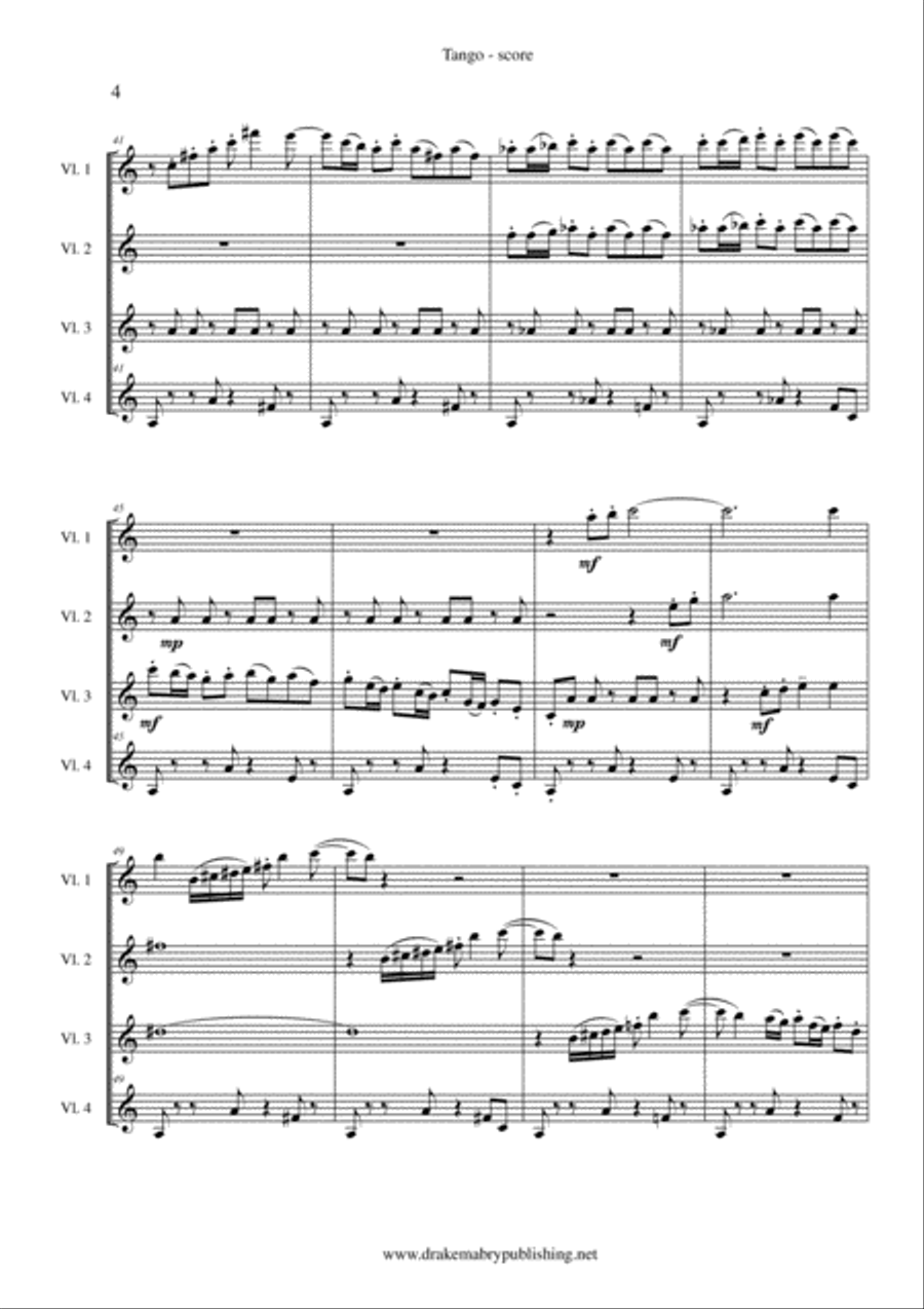 Tango (4 violins) Violin scores gallery preview page 4