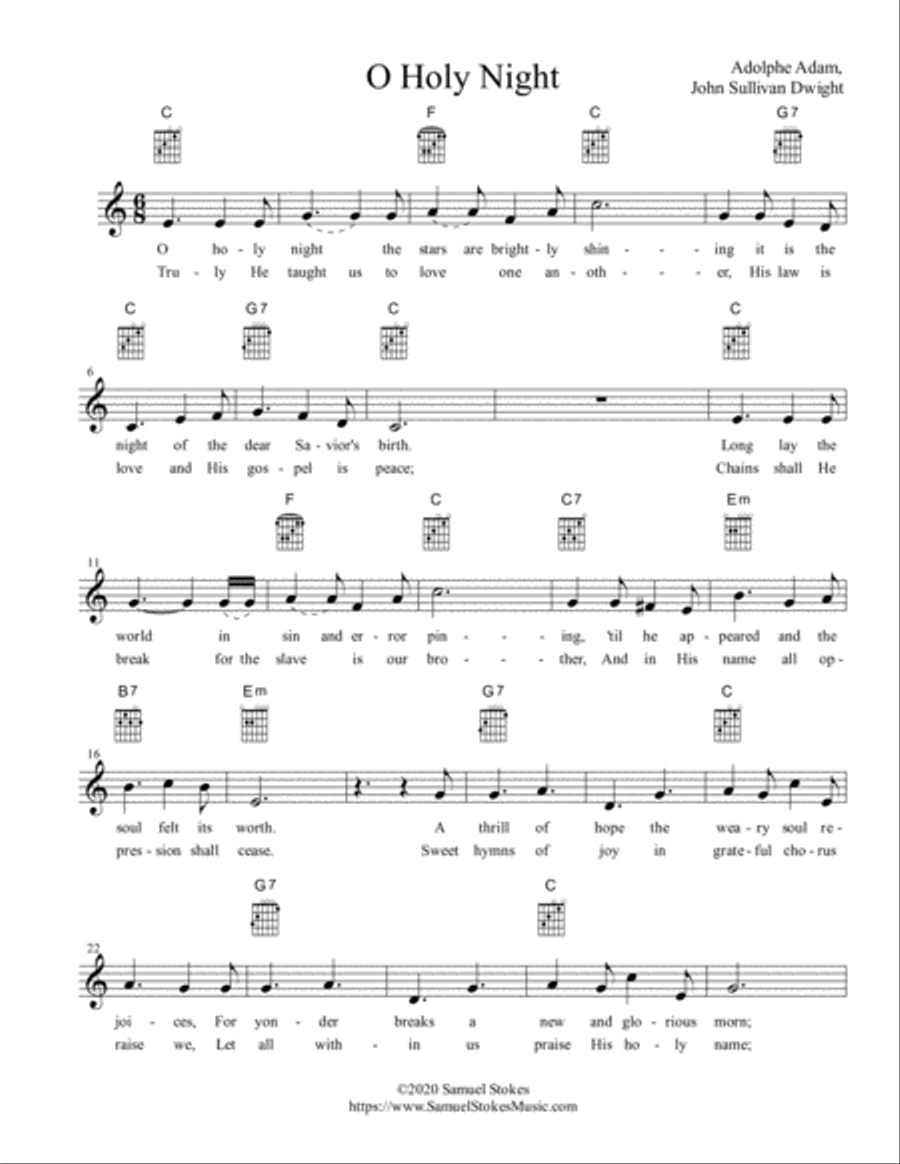 O Holy Night - lead sheet in C major Guitar scores gallery preview page 1