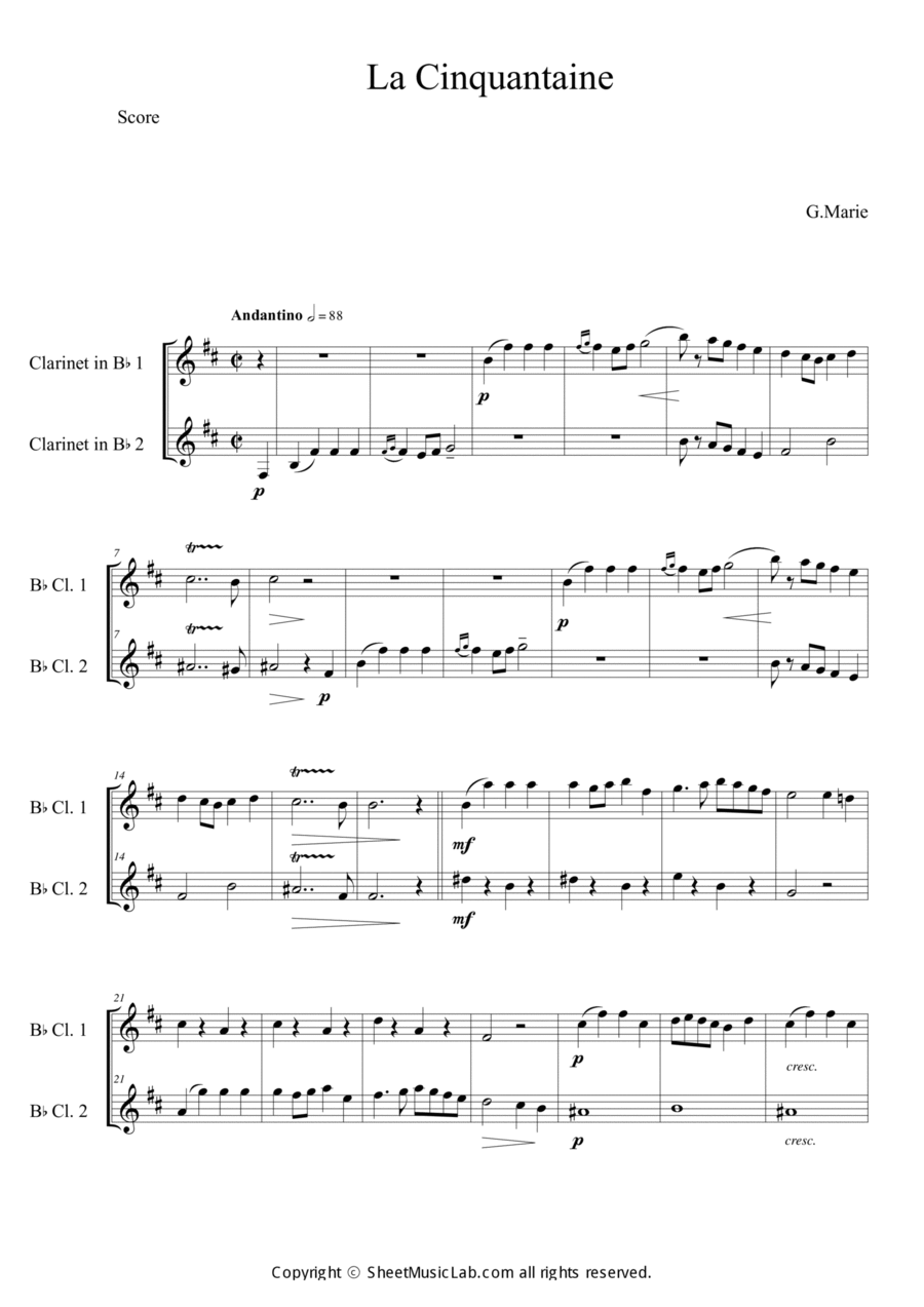 La Cinquantaine Clarinet Duet scores gallery preview page 1