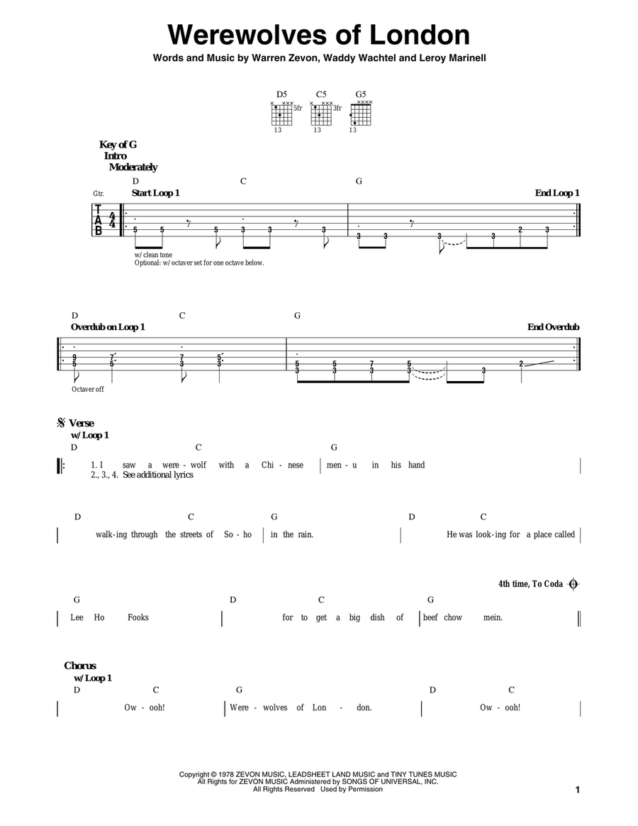 Werewolves Of London Werewolves Of London Acoustic Guitar scores gallery preview page 1
