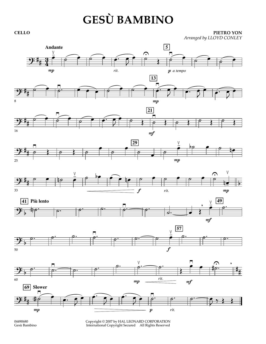 Gesu Bambino - Cello Gesu Bambino - Cello Orchestra scores gallery preview page 1