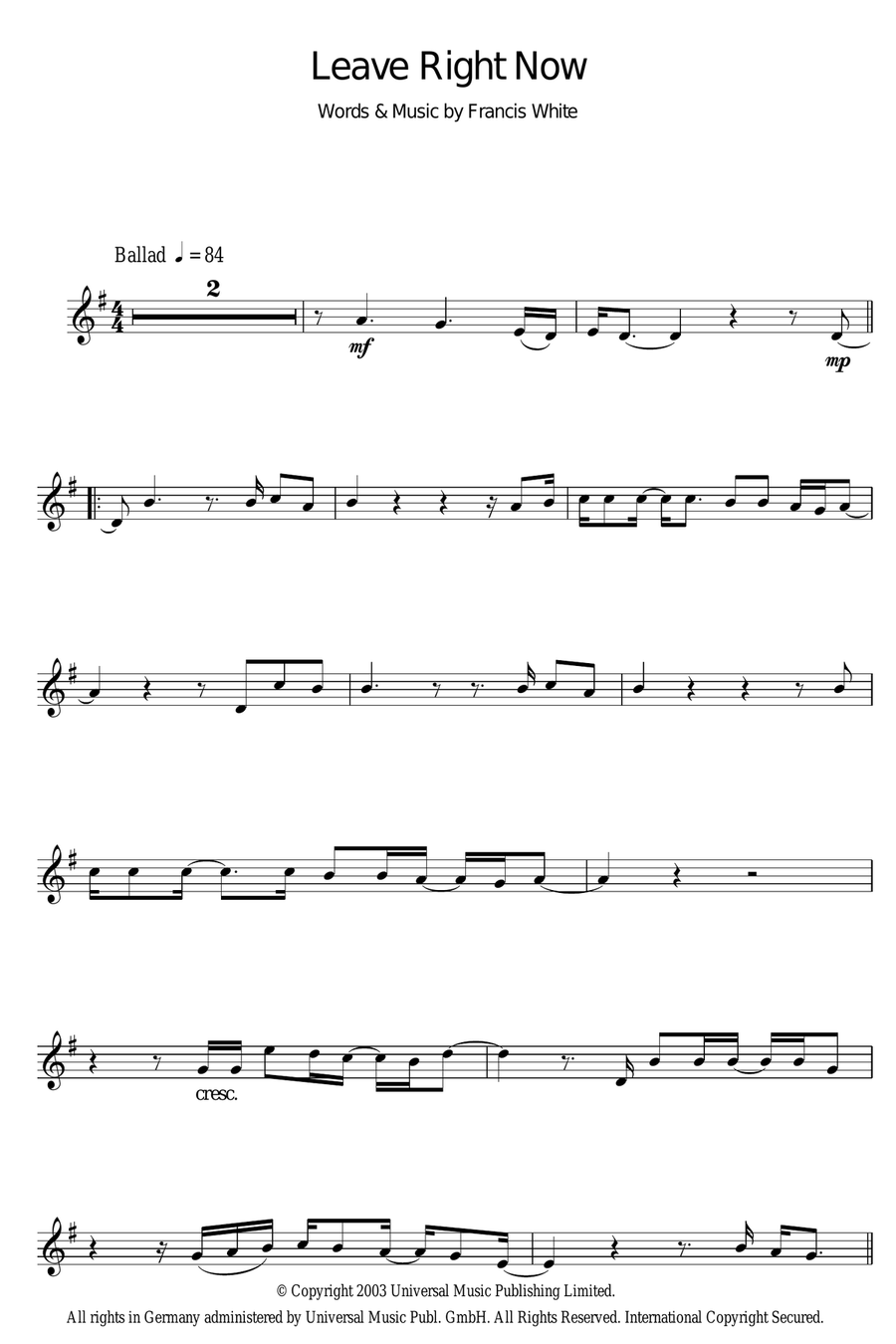 Leave Right Now Clarinet Solo scores gallery preview page 1