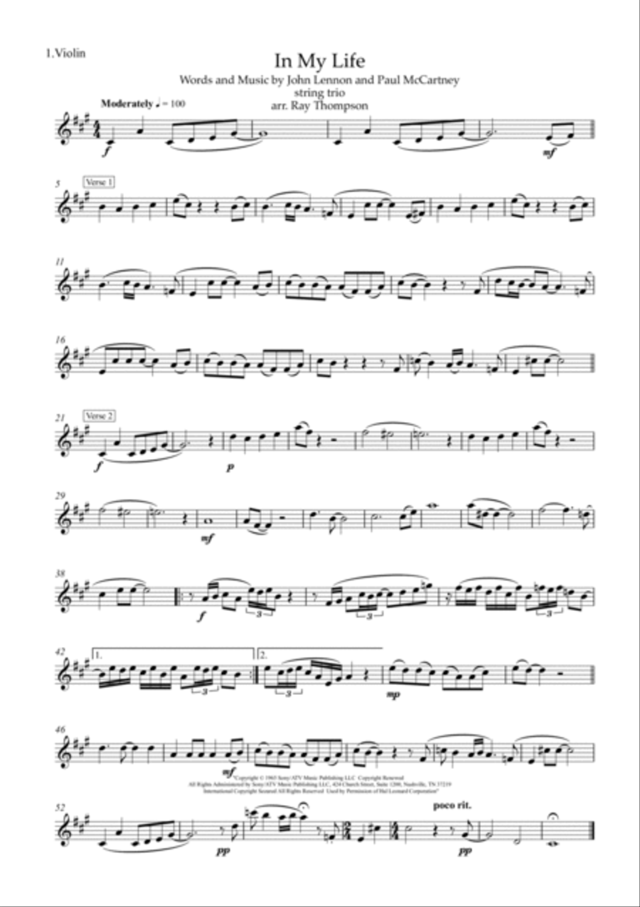 In My Life String Trio scores gallery preview page 4