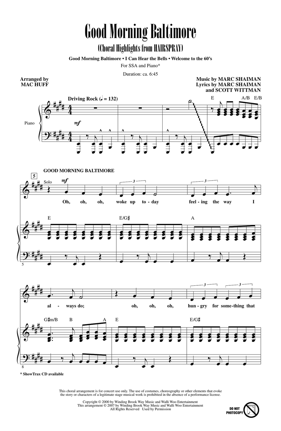 Good Morning Baltimore (Choral Highlights from Hairspray) (arr. Mac Huff) SSA scores gallery preview page 1