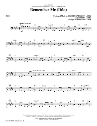 Book cover for Remember Me (Duo) (from Coco) (arr. Audrey Snyder) - Bass