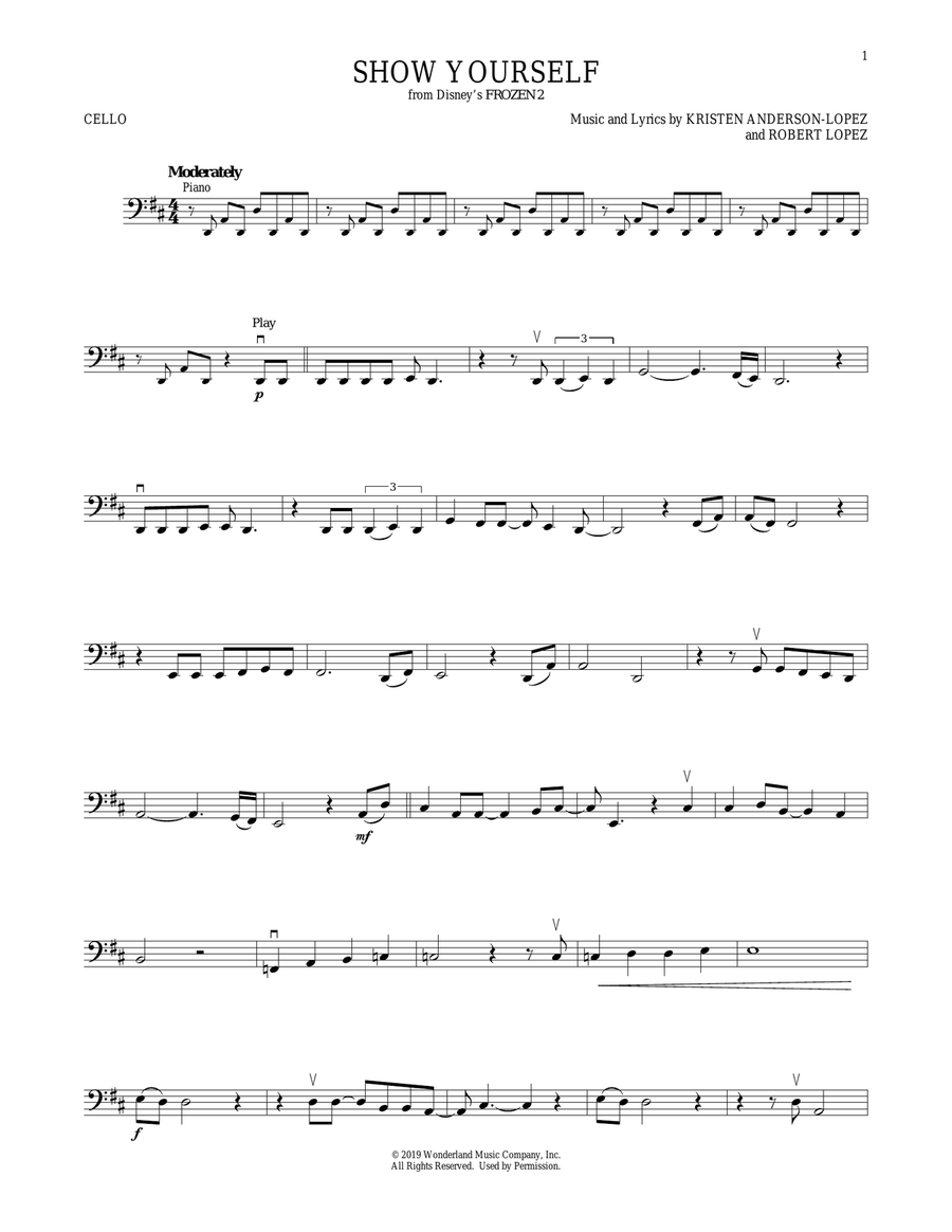 Show Yourself (from Disney's Frozen 2) Cello Solo scores gallery preview page 1