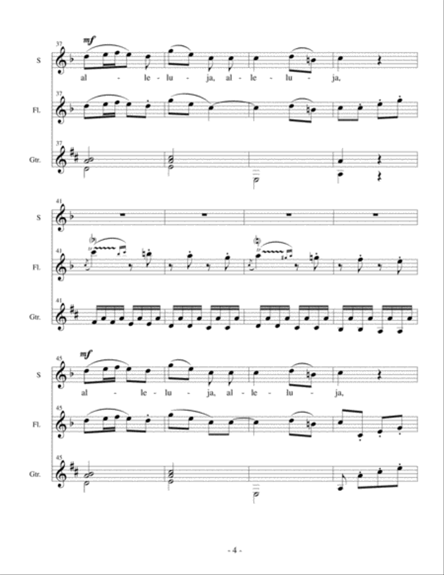 Mozart Alleluja (soprano voice, flute, and classical guitar) Small Ensemble scores gallery preview page 5