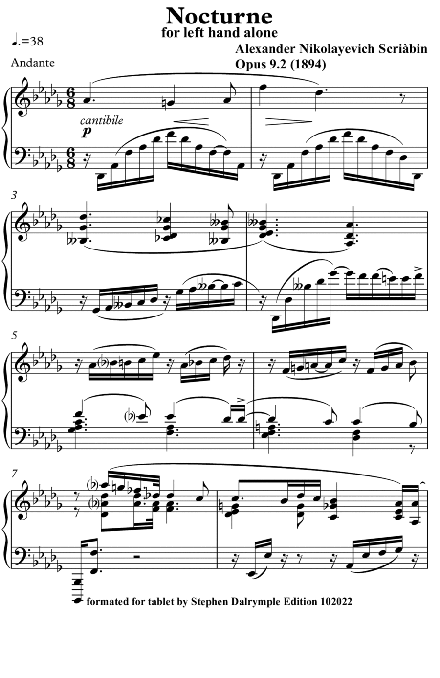 Nocturne for Left Hand Alone (Opus 9 Number 2) Part scores gallery preview page 1