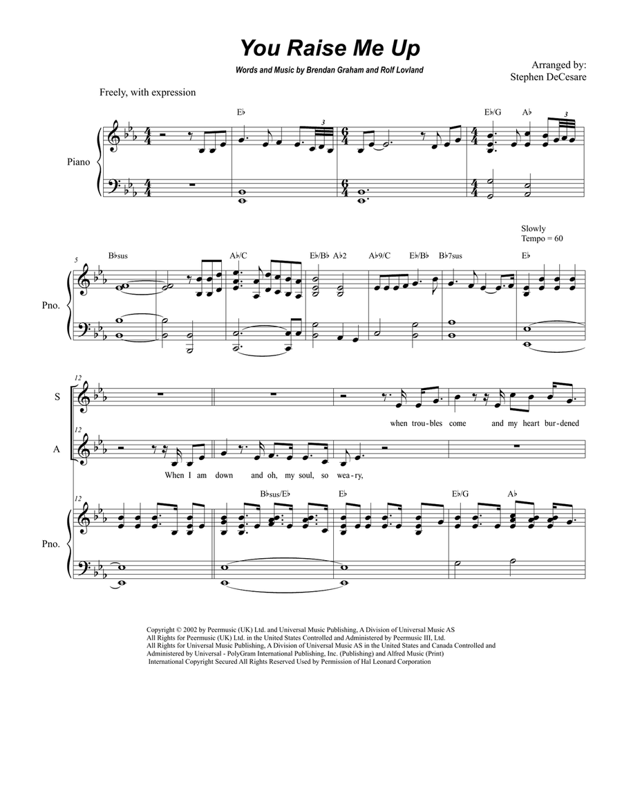 You Raise Me Up Alto Voice scores gallery preview page 1