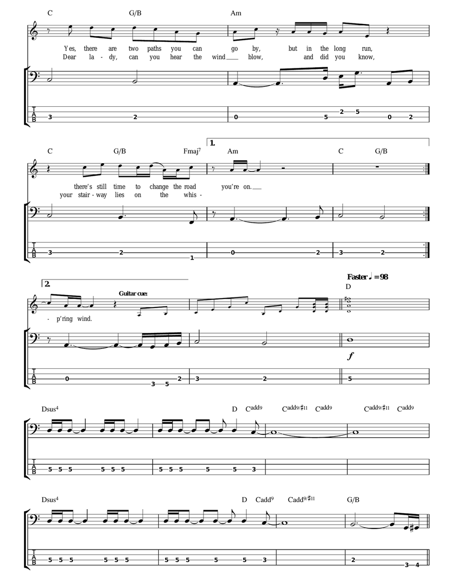 Stairway To Heaven Bass Guitar Tablature scores gallery preview page 4