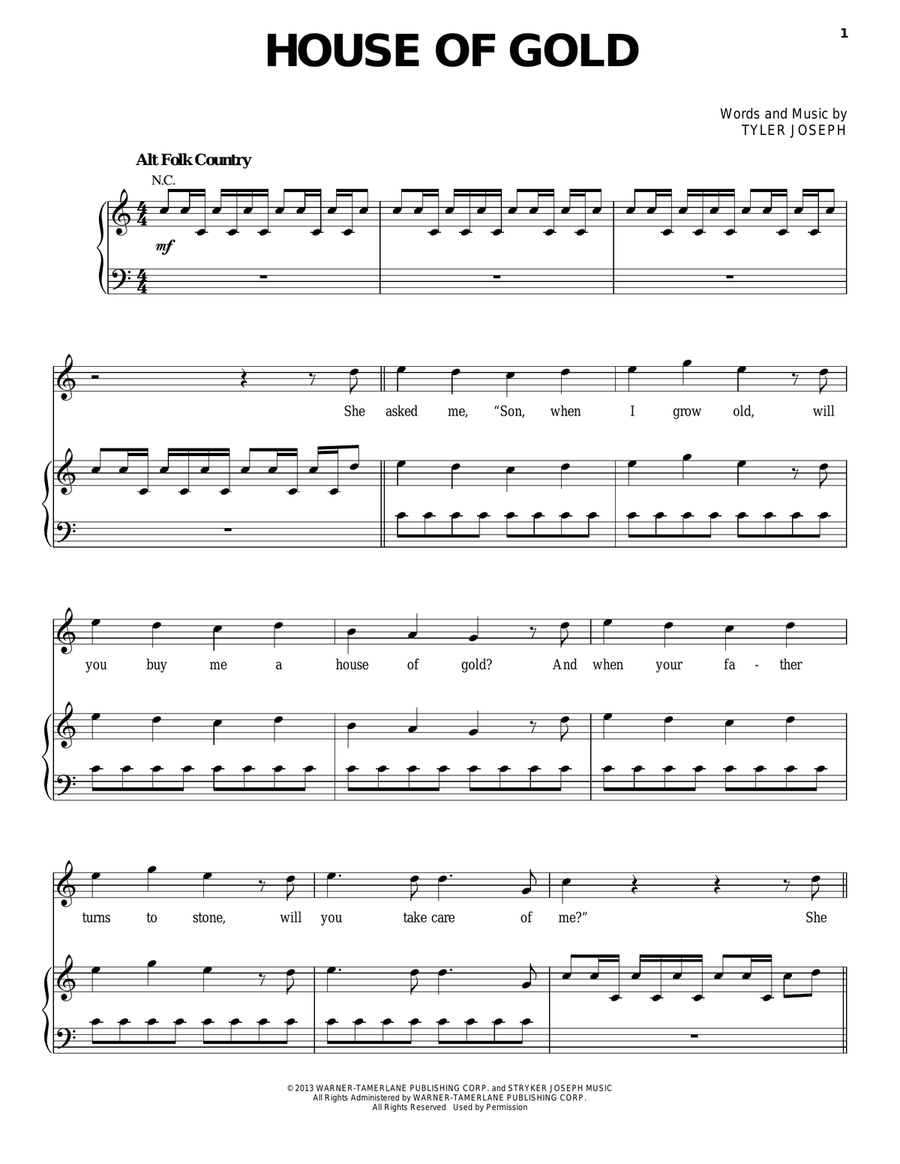 House Of Gold Piano, Vocal, Guitar scores gallery preview page 1