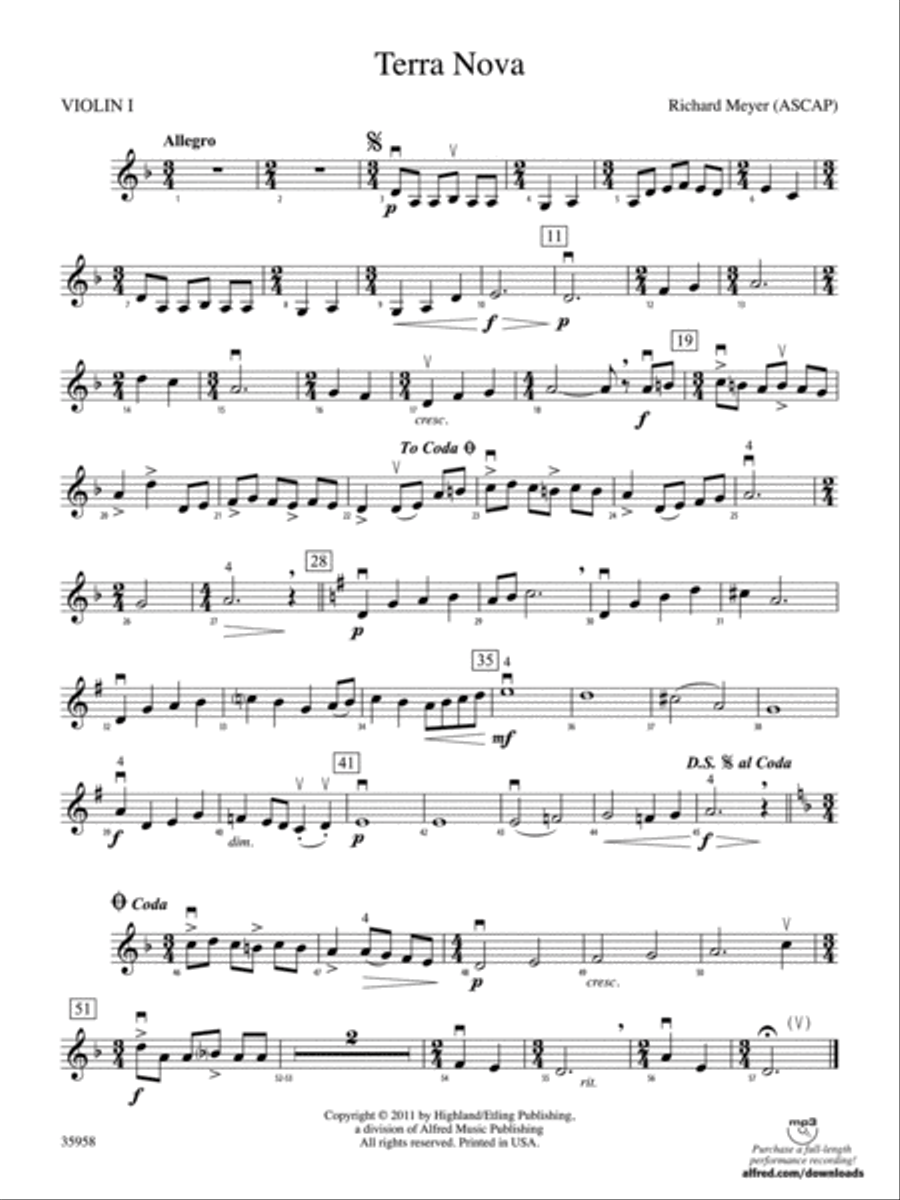 Terra Nova: 1st Violin String Orchestra scores gallery preview page 1