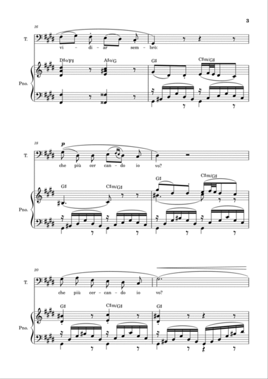 Una Furtiva Lagrima (Tenor in C#m) Piano, Vocal, Guitar scores gallery preview page 3