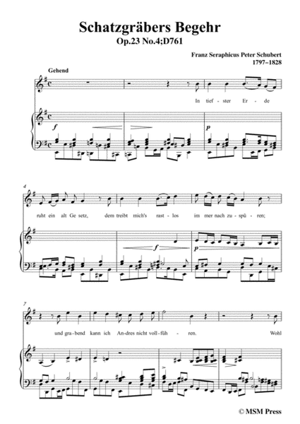 Schubert-Schatzgräbers Begehr,Op.23 No.4,in e minor,for Voice&Piano image number null