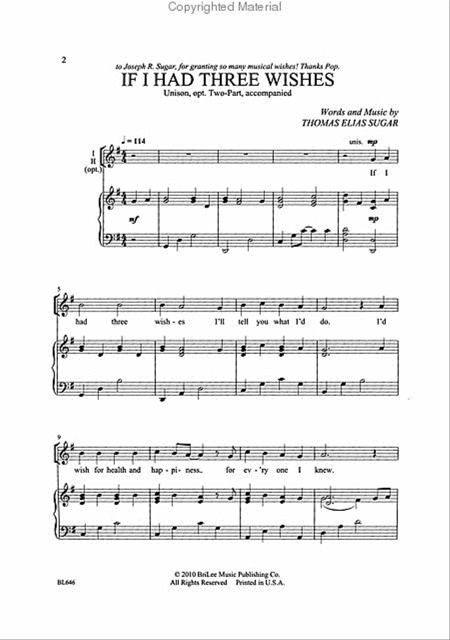 If I Had Three Wishes Unison Choir scores gallery preview page 2
