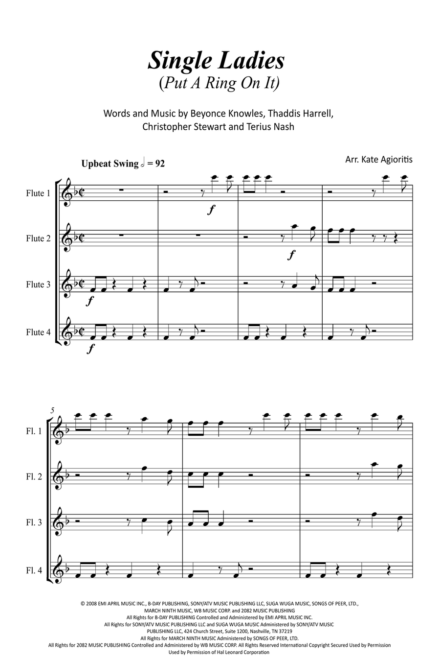 Single Ladies (Put A Ring On It) Flute Quartet scores gallery preview page 2