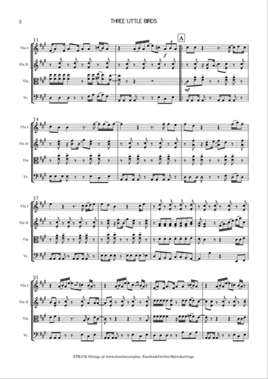 Three Little Birds String Quartet scores gallery preview page 3